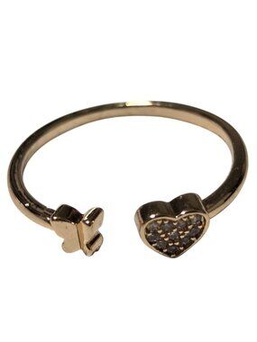Heart Butterfly Ring Size 7.25 Gold Tone Open Design Rhinestone Accents Jewelry